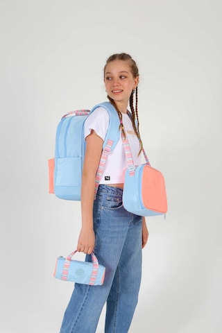 Kaukko Double Stripe Kız Çocuk İlkokul Üçlü Okul Çantası Seti - Mavi Turuncu - Çift Renk MAvi