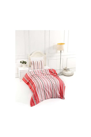 Pamuklu Krem Tek Kişilik Çarşaflı Nevresim Takımı 160x220 Kırmızı
