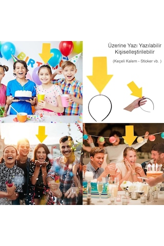 Kişiselleştirilebilir Ok Taç Üzerine Yazı Yazılabilen Parti Tacı Sarı Renk Diğer