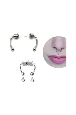 Gümüş Renk Burun Ucu Mıknatıslı Septum Piercing Fake Deliksiz Küpe