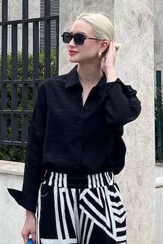 Madmext Siyah Uzun Kollu Oversize Gömlek Mg2003-siyah Siyah