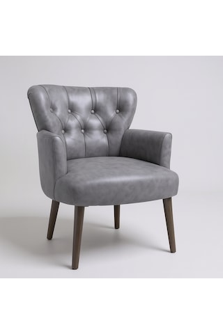 Roma Berjer - Modern Tekli Koltuk - Deri Kumaş - Gri