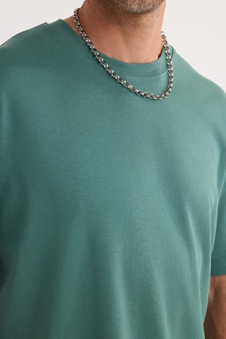 Tudors Unisex Oversize Geniş Kesim %100 Pamuk Yumuşak Dokulu Basic Bisiklet Yaka Yeşil Tişört-35179 Çağla
