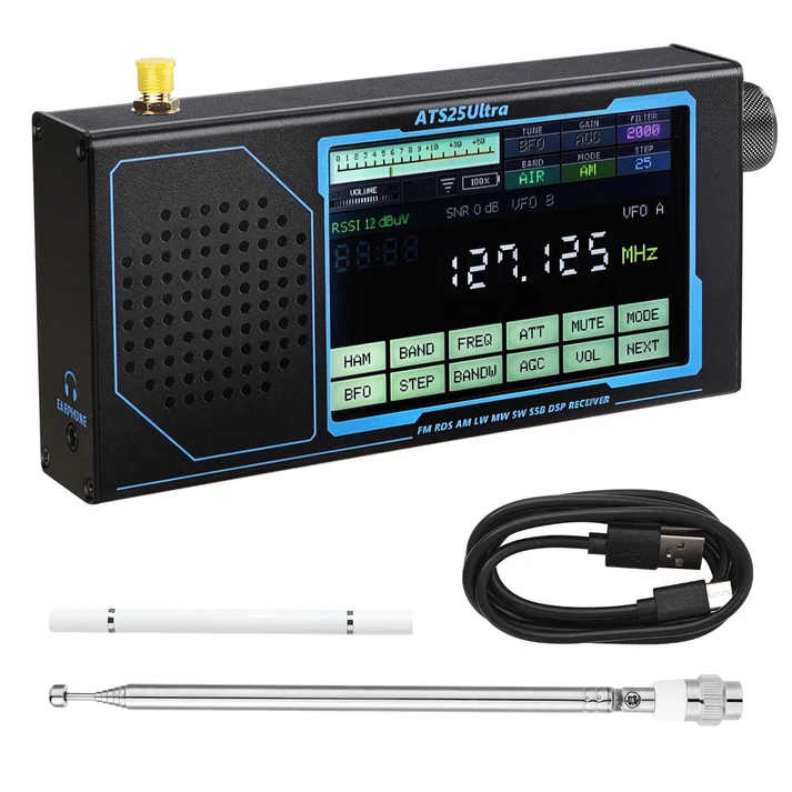Hamgeek Ats25 Ultra Sdr Radyo Alıcısı Fm Sw Ssb Mw Lw Aır Band, Bluetooth Wifi, 4 İnç Dokunmatik Ekran