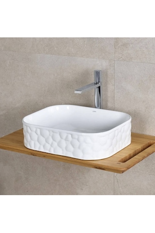 Lena - Tezgah Üstü Porselen Lavabo Parlak Beyaz - Ey-4709- Beyaz