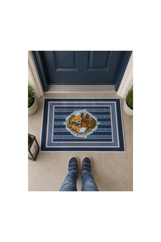 Yavru Köpek Figürlü Retro Tasarım Dekoratif Kapı Önü Paspası 40x60cm Çok Renkli