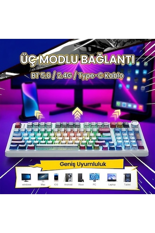 Aula F99 Pro 3 Modlu Rgb Hot Swap Mekanik Star Vector Switch Kablosuz Makrolu Klavye Comic