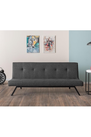 Pafu Zola Üçlü Yataklı Koltuk - Koyu Gri Keten Koyu Gri