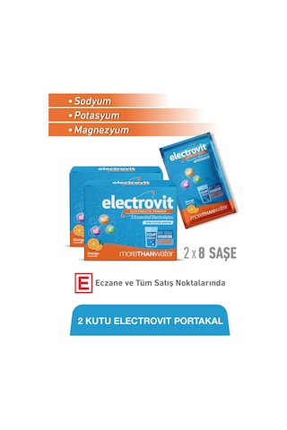Electrovit Portakal Sodyum, Potasyum, Magnezyum İçeren Elektrolit Tozu 2 X 8 Saşe