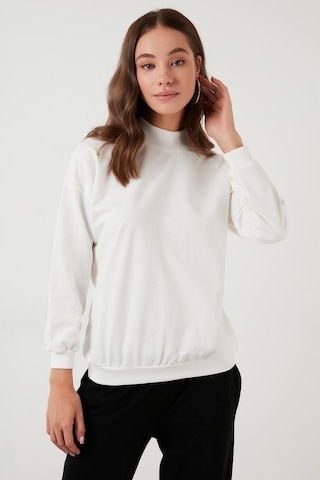 Lela Pamuklu Dik Yaka Basic Örme Bayan Sweat 5863323 Ekru