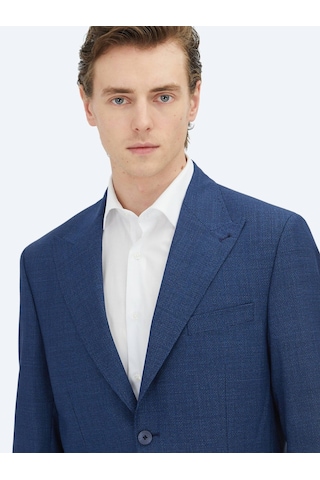 Kip Mavi Mikro Modern Fit %100 Yün Ceket Mavi