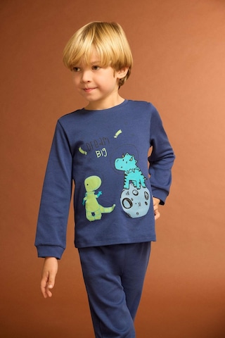 Defacto Erkek Bebek Pijama Takımı Dinozor Baskılı Uzun Kollu Üst Uzun Alt F0530a525auın59 İndigo