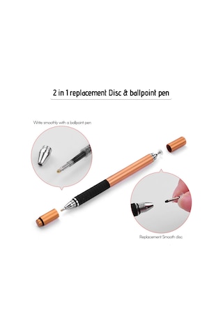 Padalink Wk-125 Altın Çiftli Dokunmatik Kalem Seti: Yazma Ve Çizim İçin İki Fonksiyonlu Stylus, 2 Kalem + 2 Yedek Uç + 2 Disk İçerir