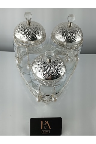 Çay Kahve Şekerlik Kavanoz Sunumluk Söz Nişan Kız İsteme Çikolatalık Dekoratif Obje Biblo Süs Eşya Üçgen Gümüş