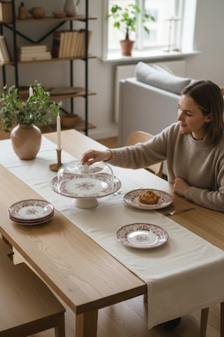 Akayev Porselen Vintage Maroon 8 Parça Pasta Seti Kırmızı