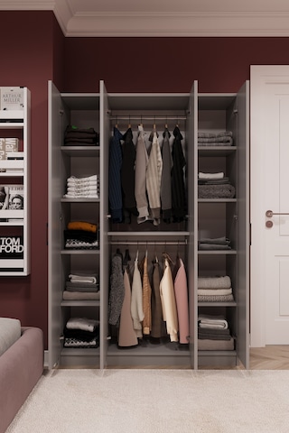 Asra Trend 4 Kapaklı Gardırop G-08 %100 MDF Fonksiyonel Kıyafet Dolabı Koyu Gri