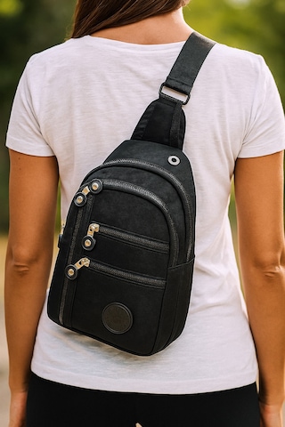 Newish Polo Kadın Krinkıl Kumaş Çapraz Tek Kol Göğüs Ve Omuz Sırt Çantası-crossbody Bag Siyah