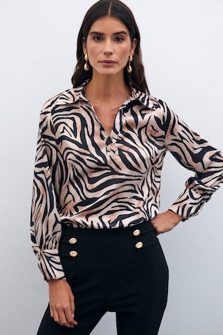 Sateen Desenli Gömlek Yaka Bluz - Siyah-135570 Siyah