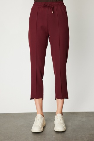 On Kadın Önü Çimalı Dar Paça Eşofman Altı 64138 Bordo Bordo