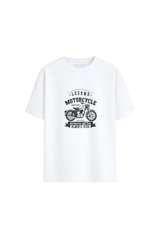Black Nova Oversize Baskılı Unisex %100 Pamuk T-shirt Legend Motorcycle Beyaz