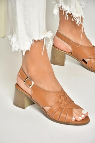 Fox Shoes P555453803 Taba Hakiki Deri Kalın Topuklu Kadın Sandalet Taba-hakiki Deri Taba