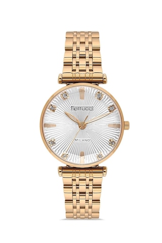 Ferrucci Fc78780 Zirkon Taşlı Kristal Efektli Kadran Çelik Kordon Ve Kasa Kadın Kol Saati Rose Gold