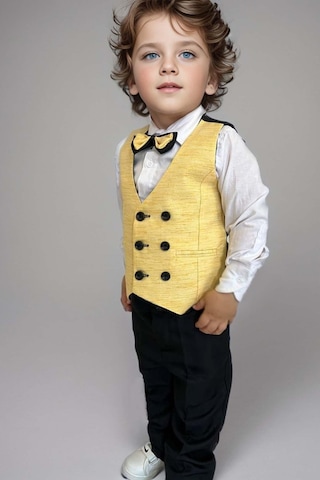Riccotarz Erkek Bebek Takım Elbise Sarı Yelekli Alt Üst Takım 001