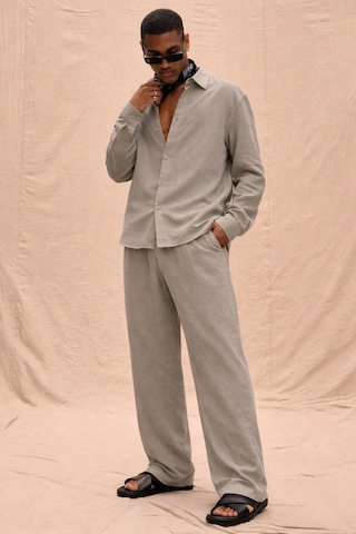 Cool Tarz Erkek Gri Tencel Kumaş Oversize Gömlek Pantolon Takım Rahat Kesim Yazlık Kombin Gri Gri
