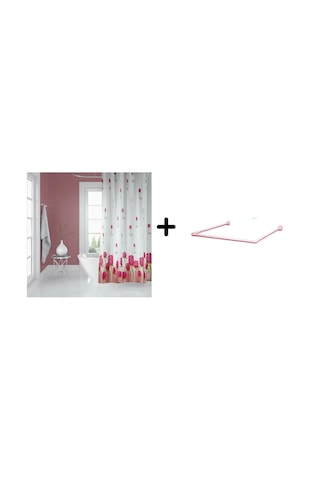 Banyo Perdesi 7017 1x180x200, Perde Borusu Askı Aparatı Köşe Boru Pembe Hediyeli, Duş Perdesi Seti Kırmızı