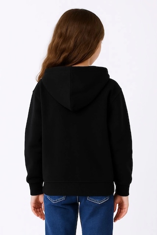 Moda Kız Çocuk Kapüşonlu Kanguru Cepli Tam Fermuarlı Hırka Sweatshirt - Siyah Çok Renkli