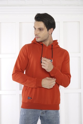 Escetic Spor Erkek Kiremit Cepli, Kapüşonlu Sweatshirt-4165