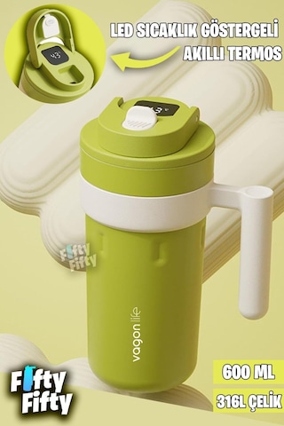 Vagonlife 600 ML Led Sıcaklık Göstergeli Akıllı Çelik Termos Kulplu -kahve Bardağı-mug-ffvgn2009 001