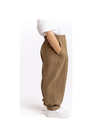 Unisex Paça Ve Belden Kapalı A Pile Keten Pantolon Caramel Caramel Kahverengi