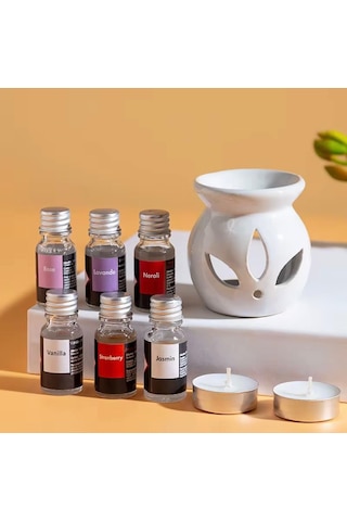 Mercansa Sonx 3 Lü Aromaterapi Uçucu Yağ Seti Ve Seramik Buhurdanlık - Rahatlatıcı Oda Kokusu & Spa Deneyimi
