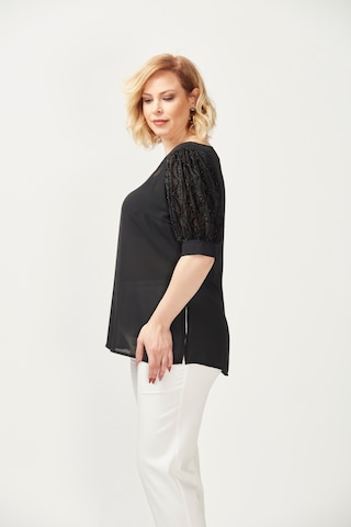 Moda Berray 3208 Kolu Jakarlı Rebeka Kumaş Büyük Beden Bluz Siyah