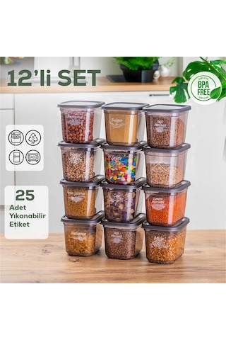 Porsima 1022 Etiketli Dikdörtgen Erzak Saklama Kabı 12'Li 1.3 L Çok Renkli