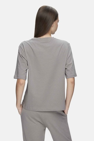 Ucla Manuela Gri Bisiklet Yaka Tshirt Nakışlı Loose Fit Kadın Tshirt Gri