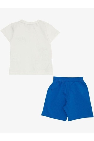 Erkek Bebek Pamuklu Dinazor Baskılı Şortlu Takım-14579 Beyaz