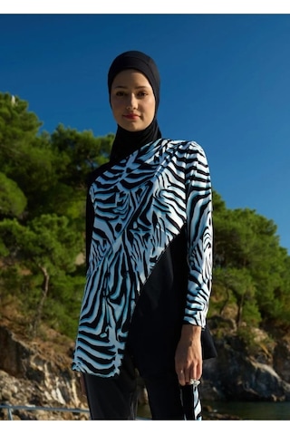 Mayovera Zebra Tek Mayo Üst Tasarım Tesettür Mayo Siyah