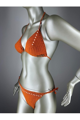 İvita İnci Detaylı Çok Tarz El Yapımı Tığ Örgüsü Bikini Kiremit İvita İnci Detaylı Çok Tarz El Yapımı Tığ Örgüsü Bikini Kiremit