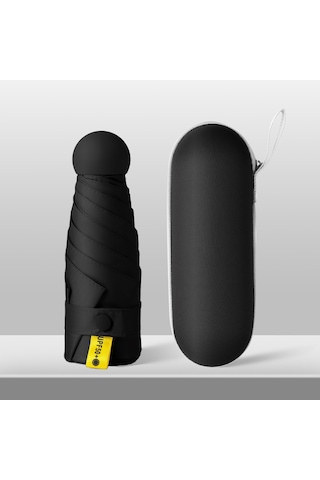 Mengtuo Bayan 8 Kemik Mini Yağmur Ve Siyah Renkli Cep Kapsül Şemsiye Siyah Siyah