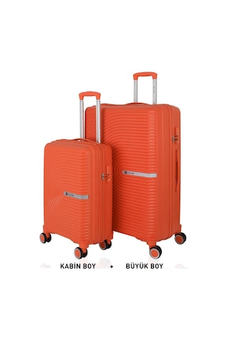Mçs Bavul Büyük Ve Kabin 2li Set Kırılmaz Silikon Valiz V374 Portakal Portakal