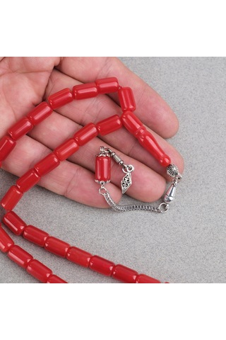 Sıkma Kehribar Alpaka Püsküllü Kapsül Kesim 7x12mm Tesbih - Mat Kırmızı