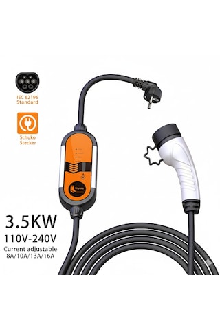 Feyree 10 Metre Ev Prizi 3.5 Kw Elektrikli Araç Taşınabilir Şarj Cihazı Tip-2 Mod 2