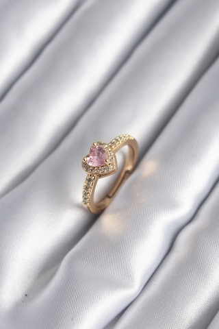 Pirinç Gold Renk Pembe Zirkon Taş Charm Model Kadın Yüzük Altın 26245168