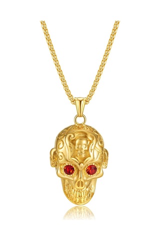 Altın Opk Kafatası Retro Kırmızı Gözler Kolye Erkekler 4 70cm Altın