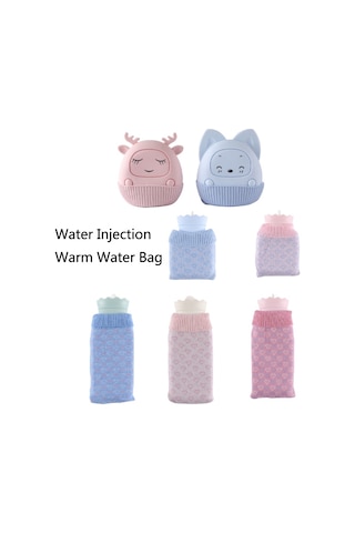 Sones Kış Silikon El Isıtıcısı Karikatür Sevimli Su Enjeksiyonu Sıcak Su Torbası, Renk: Pembe Kare