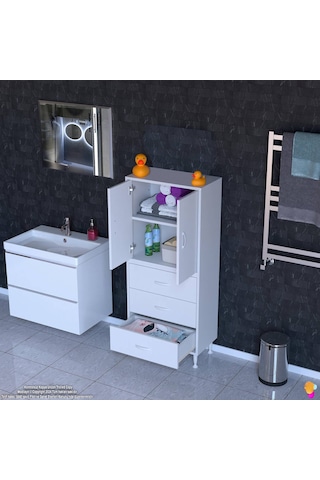 Eliusta Alia Çok Kullanışlı Dolap G:65 Cm Üst Bölme Kapaklı Alt Bölme Çekmeceli 65x138x32,5 Cm Modüler Dolap Beyaz