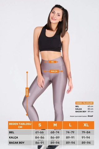 Enenstyle Fashıon Boutıque Kadın Konforlu Yeni Sezon Sporcu Modeli Yazlık Spor Taytı Fitness Gym Training Parlak Spor Tayt Gri