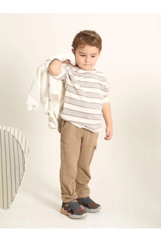 Nanica Kids Erkek Çocuk Beli Lastikli Dokulu Kargo Pantolon-15728 Kahverengi